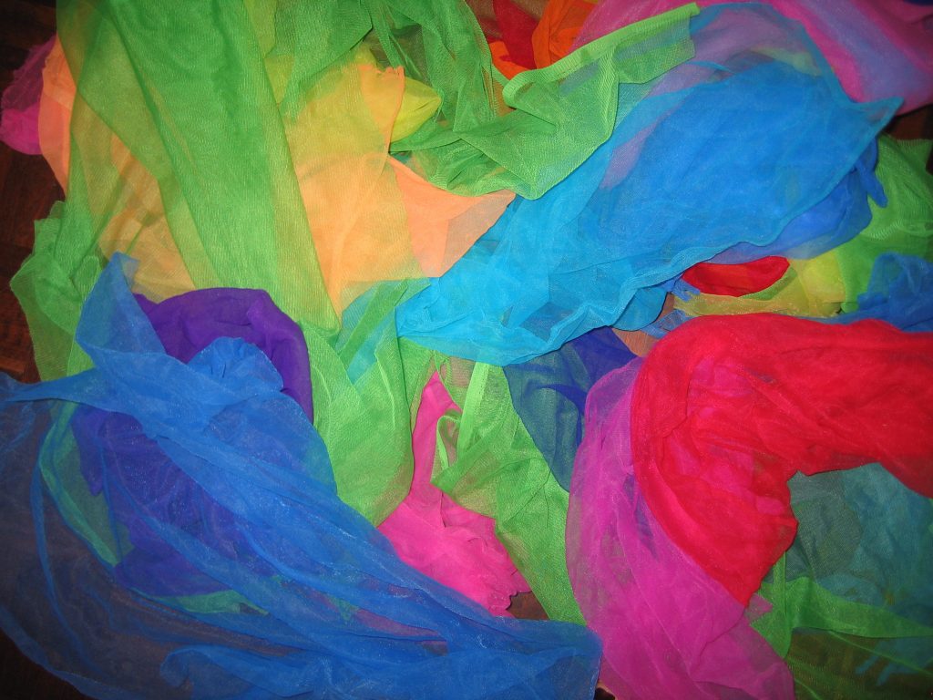 examples of multicoloured see-through scarves