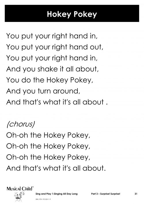 Hokey Pokey lyric chart kids music