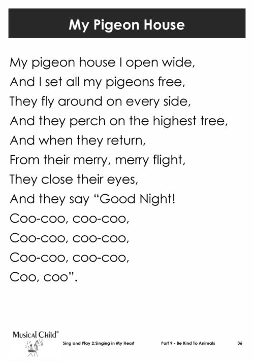 My Pigeon House Lyric Chart Kids Music